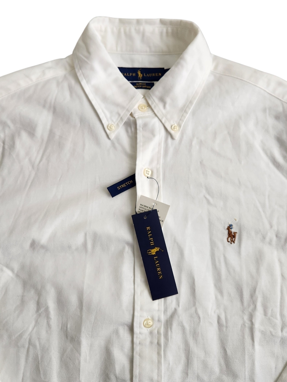 NWT Polo Ralph Lauren Oxford Shirt Men's M White Long Sleeve Flesh Pony Slim Fit